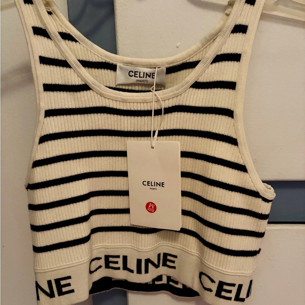 Celine Cream & Black Striped Ribbed Crop Tank